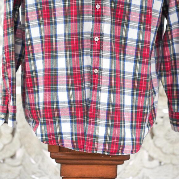 L.L. Bean Men's L Red Green Plaid Shirt Button Down Long Sleeve Cotton Vintage - Picture 6 of 12